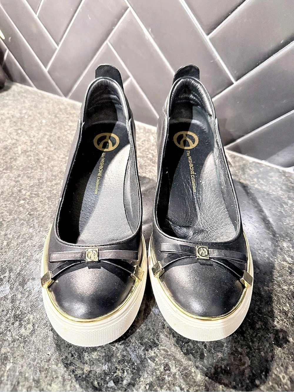 The Wishbone Collection Black Wedge Sneakers